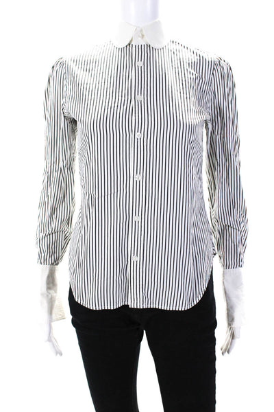 Ralph Lauren Collection Womens Striped Button Down Shirt White Black Size 2