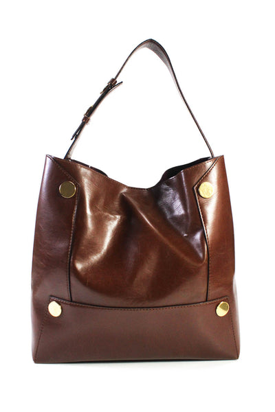 Stella McCartney Women's Top Handle Leather Popper Bucket Handbag Brown Size L