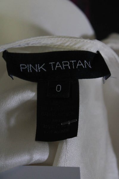 Pink Tartan Womens Sleeveless V Neck Tiered Fringe Silk Top White Size 0
