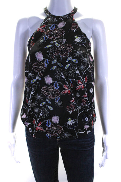 ALC Womens Black Silk Floral Layered Crew Neck Sleeveless Blouse Top Size 0