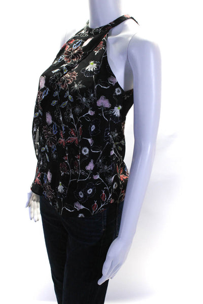 ALC Womens Black Silk Floral Layered Crew Neck Sleeveless Blouse Top Size 0