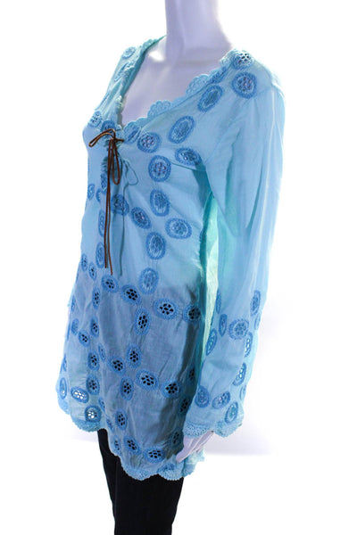 Letarte Handmade Womens Blue V-Neck Long Sleeve Tunic Blouse Top Size S