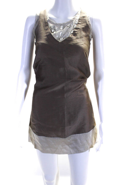 MK2K Womens Brown Crystal Embellished Scoop Neck Sleeveless Tank Dress Size XS