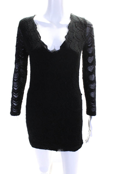Nightcap by Carisa Rene Womens Black Lace V-Neck Long Sleeve Wiggle Dress Size 2