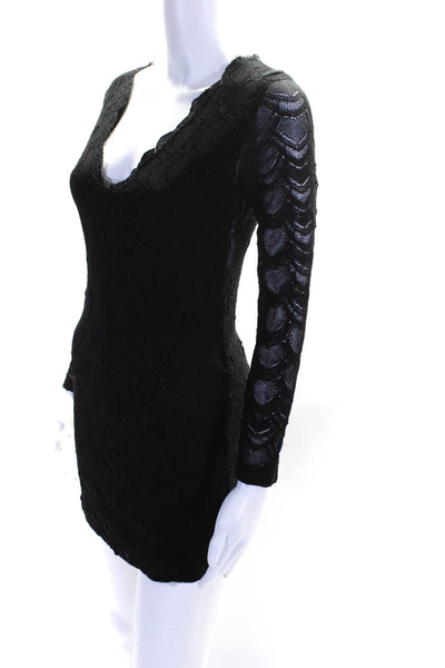 Nightcap by Carisa Rene Womens Black Lace V-Neck Long Sleeve Wiggle Dress Size 2