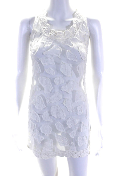 Letarte Handmade Womens White Textured Sleeveless Sheer Mini Dress Size XS