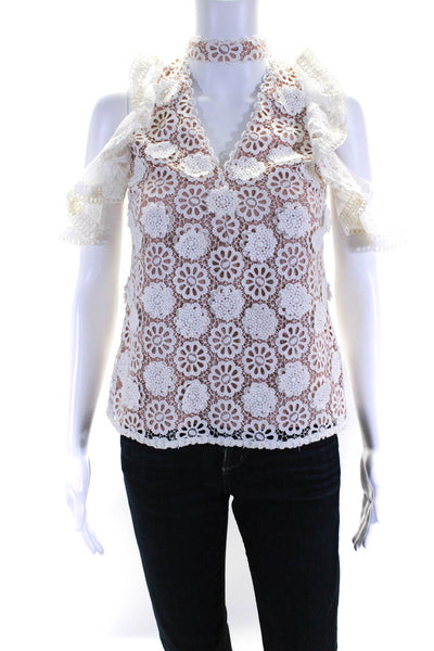 Alexis Womens White Pink Floral Lace V-neck Sleeveless Layered Blouse Top Size X