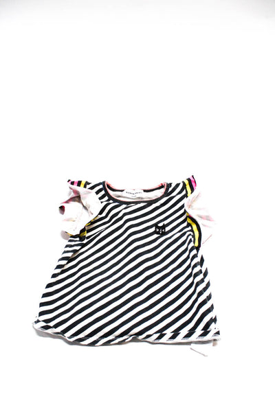 Sonia Rykiel Womens Stripe Ruffled Short Sleeve T Shirt White Black Pink Size 4Y