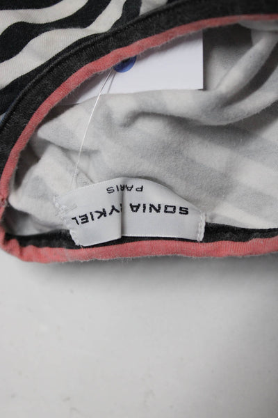 Sonia Rykiel Womens Stripe Ruffled Short Sleeve T Shirt White Black Pink Size 4Y