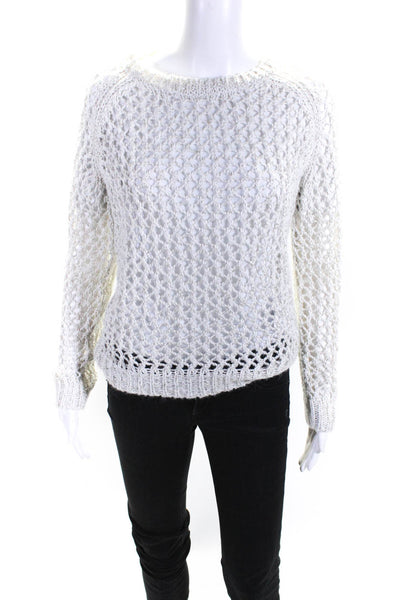 IRO Womens Mohair Open Knit Crew Neck Ferne Sweater White Silver Size 0