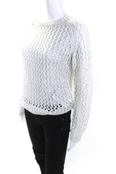 IRO Womens Mohair Open Knit Crew Neck Ferne Sweater White Silver Size 0