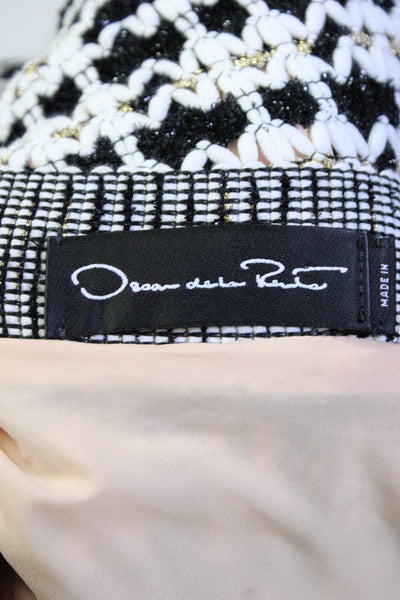 Oscar de la Renta Womens Button Down Sweater Coat White Black Cotton Size Medium