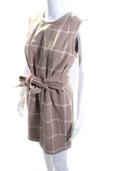 Toccin Womens Brown Nude Plaid Front Tie Sheath Size 10 13294649