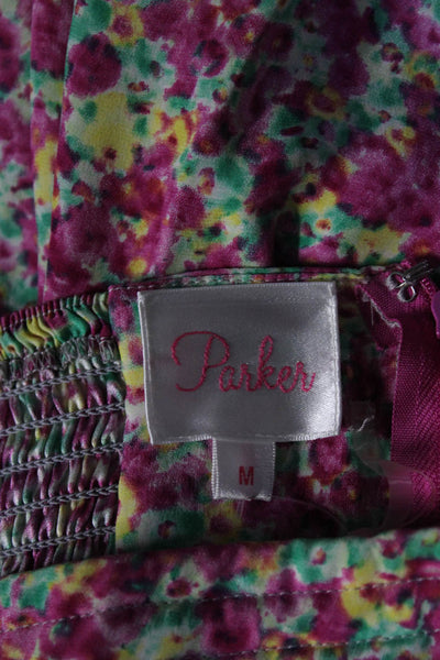 Parker Womens Silk Floral Print Sweetheart Neck A Line Pink Green Size Medium