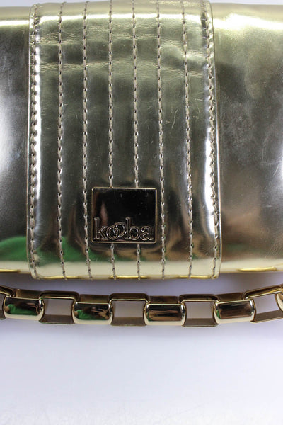 Kooba Womens Chain Link Flap Twist Closure Shoulder Handbag Gold Metallic
