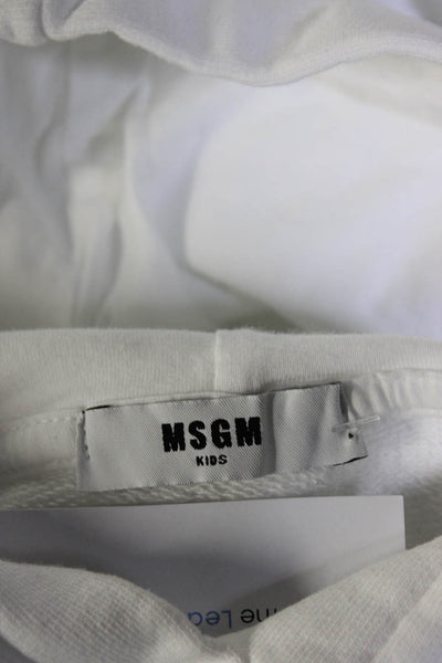MSGM Kids Girls Cotton Ruched Hem Graphic Print Sleeveless Hoodie White Size 10