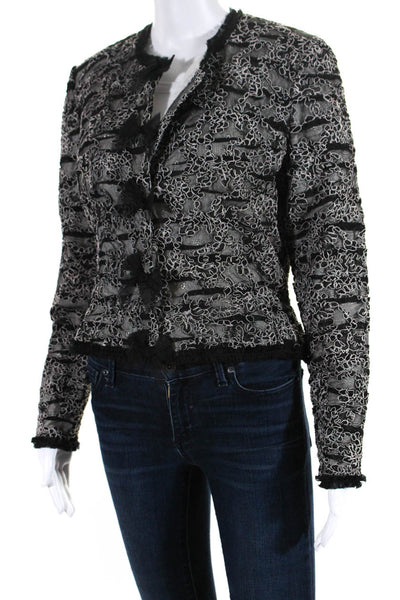 Miri New York Womens Lace Chiffon Trimmed Snap Front Jacket Blazer Black Size 8