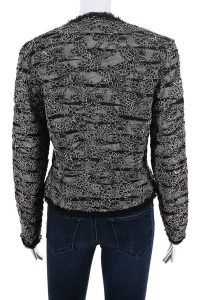 Miri New York Womens Lace Chiffon Trimmed Snap Front Jacket Blazer Black Size 8