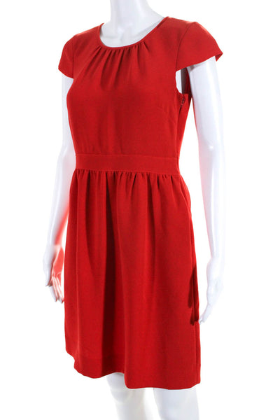 J Crew Womens Red Crew Neck Cap Sleeve Zip Back Lined Shift Dress Size 2