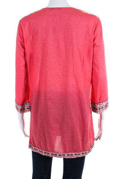J. Mclaughlin Womens Pink Cotton V-Neck Long Sleeve Tunic Blouse Top Size XS