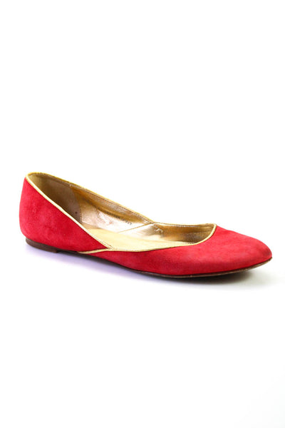 J Crew Womens Red Leather Suede Gold Tone Slim Ballet Flat Shoes Size 7.5