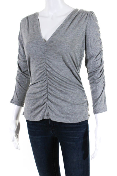 Rebecca Taylor Women's V-Neck Long Sleeves Cinch Blouse Gray Size M