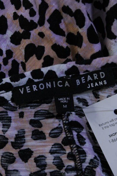 Veronica Beard Jeans Mens Short Sleeve Spotted Tee Shirt Black Lilac Size Medium