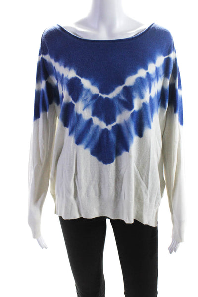 Joie Womens Tie Dyed Boat Neck Long Sleeved Sweater Blouse Blue White Size M
