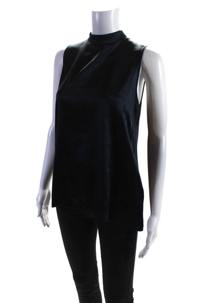 Reiss Womens Sleeveless High Neck Zippered Tank Top Blouse Navy Blue Size M