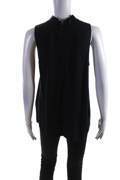 Reiss Womens Sleeveless High Neck Zippered Tank Top Blouse Navy Blue Size M