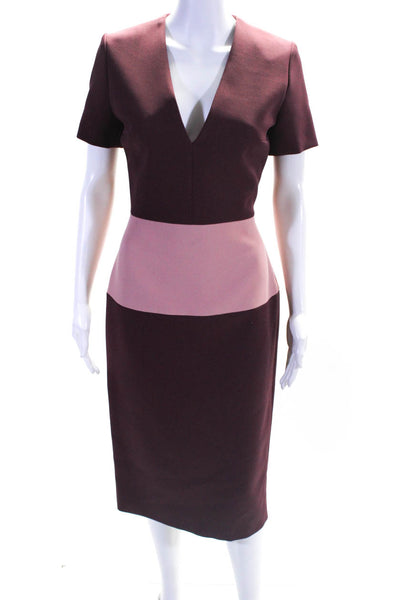 Roksanda Womens Two Tone V-Neck Short Sleeve Maxi Dress Burgundy Size 10