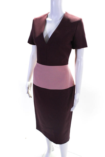 Roksanda Womens Two Tone V-Neck Short Sleeve Maxi Dress Burgundy Size 10