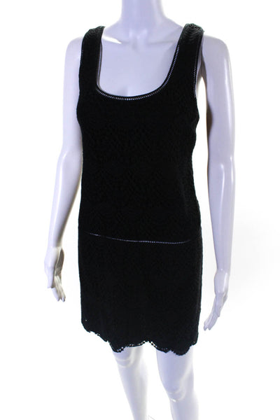 Juicy Couture Womens Scoop Neck Scalloped Knit Dress Black Cotton Size 10