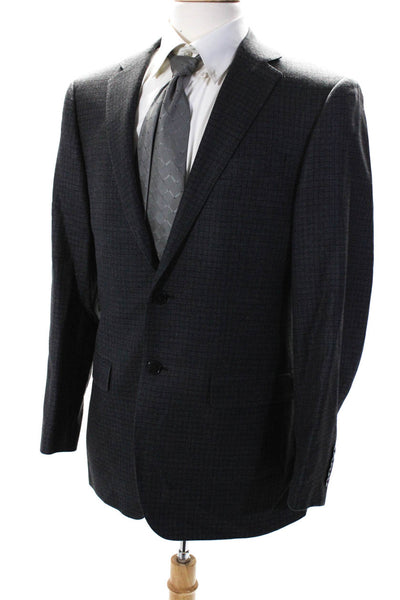 Calvin Klein Mens Gray Silk Checker Two Button Long Sleeve Blazer Size 40R