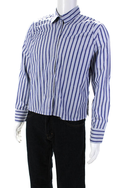 Cerruti 1881 Men's Striped Collared Button Down Short Blue Size 48
