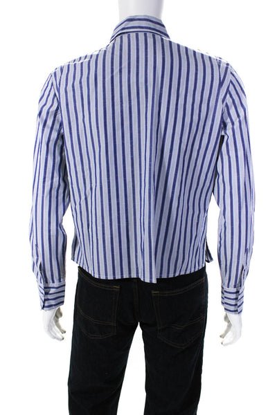 Cerruti 1881 Men's Striped Collared Button Down Short Blue Size 48