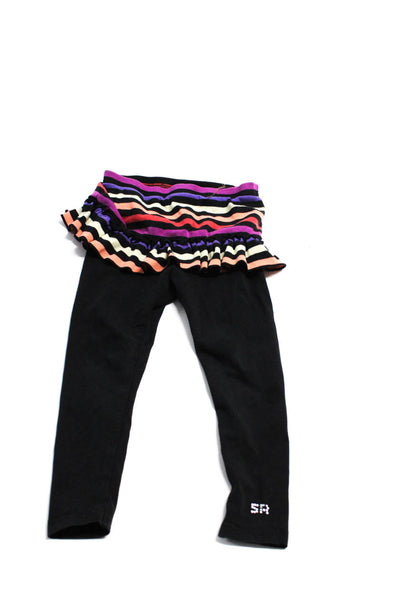 Rykiel Enfant Girls Striped Ruffled Skirt Layered Leggings Black Purple Size 4