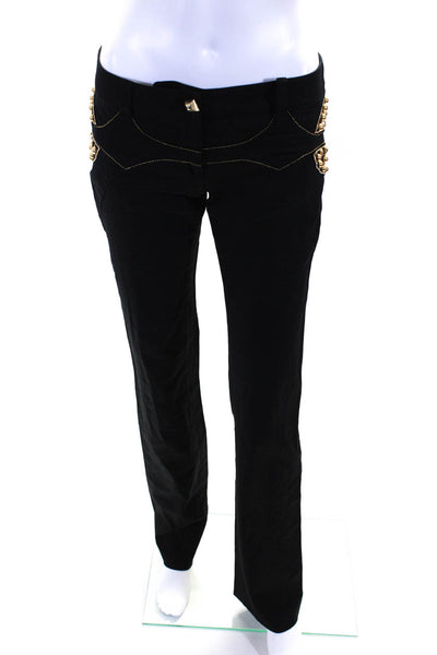Gizia Womens Cotton Gold Studded Low Rise Bootcut Pants Trousers Black Size 38
