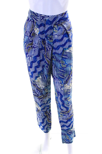Gizia Womens Pleated Snakeskin Print Tapered Zip Up Pants Trousers Blue Size 36