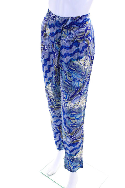 Gizia Womens Pleated Snakeskin Print Tapered Zip Up Pants Trousers Blue Size 36