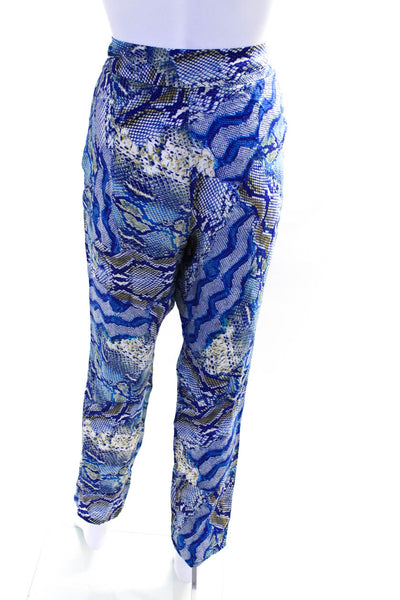 Gizia Womens Pleated Snakeskin Print Tapered Zip Up Pants Trousers Blue Size 36