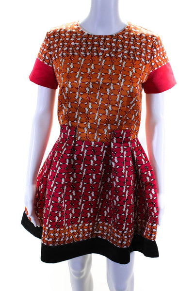 Gizia Womens Spotted Short Sleeve Pleated Mini Dress Orange & Pink Size 36