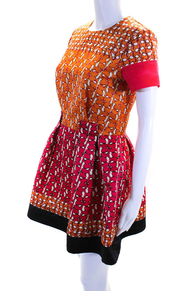 Gizia Womens Spotted Short Sleeve Pleated Mini Dress Orange & Pink Size 36