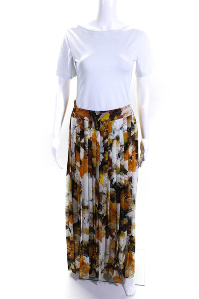 4G by Gizia Womens Pleated Floral Side Zip Full Length Maxi Skirt Yellow Size 36
