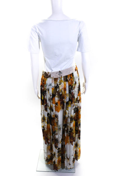 4G by Gizia Womens Pleated Floral Side Zip Full Length Maxi Skirt Yellow Size 36