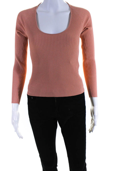 A.L.C. Womens Ribbed Scoop Neck Long Sleeves Sweater Pink Size Small