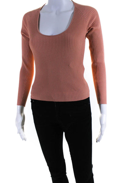 A.L.C. Womens Ribbed Scoop Neck Long Sleeves Sweater Pink Size Small