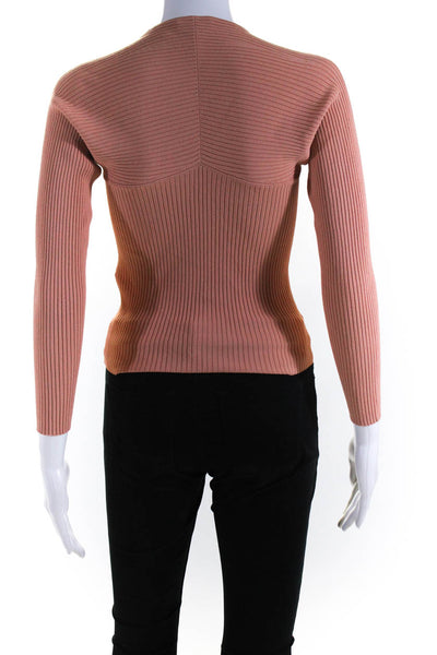 A.L.C. Womens Ribbed Scoop Neck Long Sleeves Sweater Pink Size Small