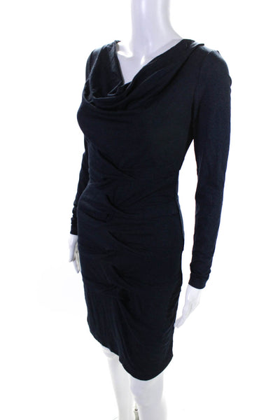Artelier Nicole Miller Womens Jersey Ruched Long Sleeve Sheath Dress Navy Size S