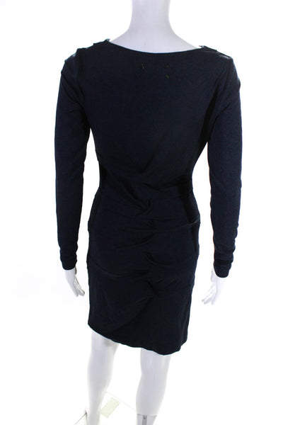 Artelier Nicole Miller Womens Jersey Ruched Long Sleeve Sheath Dress Navy Size S